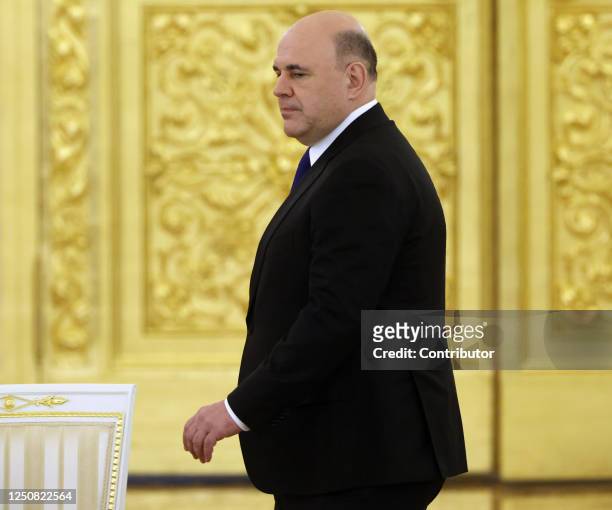 Russian Prime Minister Mikhail Mishustin seen during the summit of Russian-Belarussian Supreme State Council, at the Grand Kremlin Palace, on April...