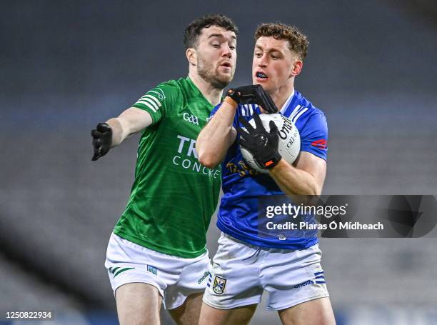 Dublin , Ireland - 1 April 2023; Ciarán Brady of Cavan in action against Conor McShea of Fermanagh during the Allianz Football League Division 3...