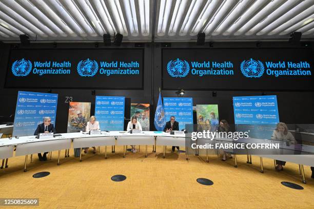 World Health Organization chief scientist John Reede, WHO assistant director-general Maria Neira, Chef de Cabinet Catharina Boehme, WHO chief Tedros...