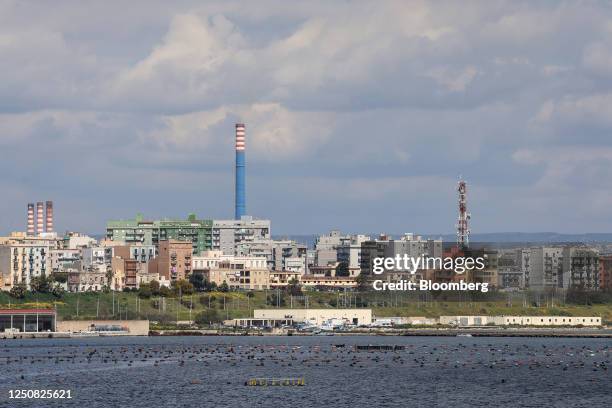 Chimneys of Acciaierie d'Italia steel plant, formerly known as Ilva, in Taranto, Italy, on Thursday, April 6, 2023. Italys government is planning to...