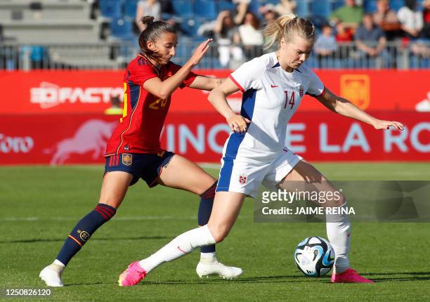 Spain's defender Sheila Garcia vies with Norway's forward Ada Hegerberg during the women's international friendly football match between Spain and...