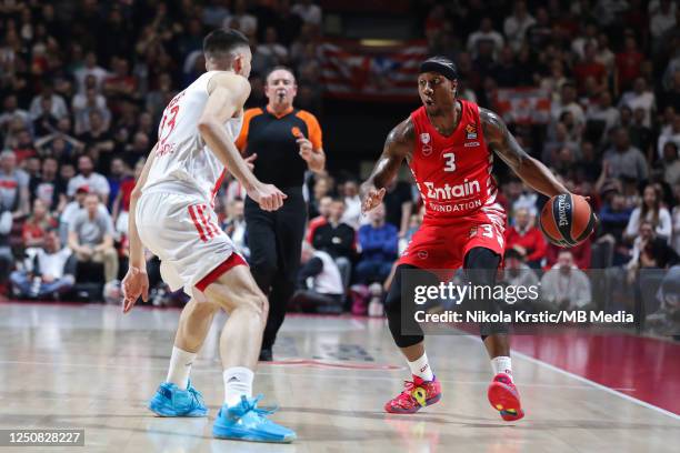 Isaiah Canaan of Olympiacos Piraeus in action during the 2022/2023 Turkish Airlines EuroLeague match between Crvena Zvezda mts Belgrade and...