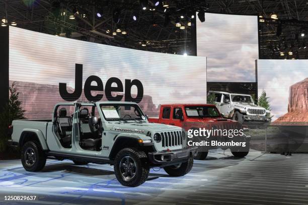Jeep Wrangler sports utility vehicles during the 2023 New York International Auto Show in New York, US, on Thursday, April 6, 2023. The event, which...