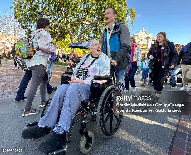 Anaheim, CA Dee Kolafa checks out Main Street, U.S.A, as her grandson, Eric Sawyer, helps her get to Its a Small World at Disneyland in Anaheim, CA,...