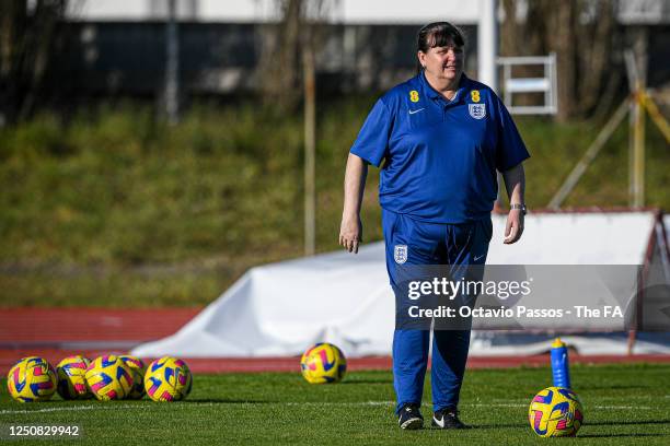 Mo Marley, Head Coach of England looks on after the International Friendly match between Portugal U23s and England U23s at Estadio Municipal da...