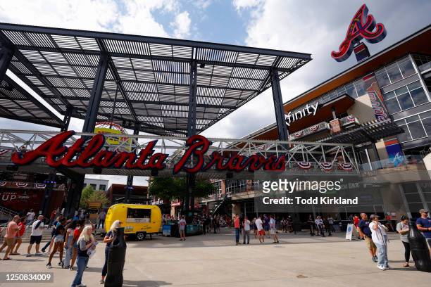 General view outside the stadium prior to the game between the San Diego Padres and the Atlanta Braves at Truist Park on Thursday, April 6, 2023 in...