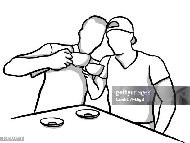 best friends over coffee - couple having coffee stock illustrations