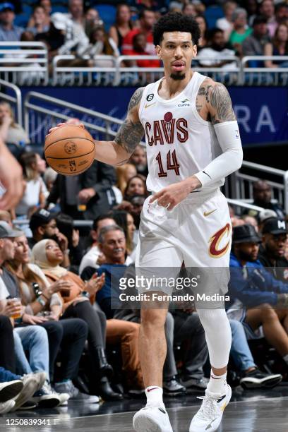 Danny Green of the Cleveland Cavaliers dribbles the ball against the Orlando Magic on April 6, 2023 at Amway Center in Orlando, Florida. NOTE TO...