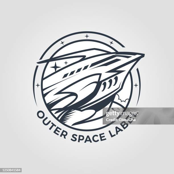 space rocket ship in outer space cut out vector emblem - volcano science stock illustrations