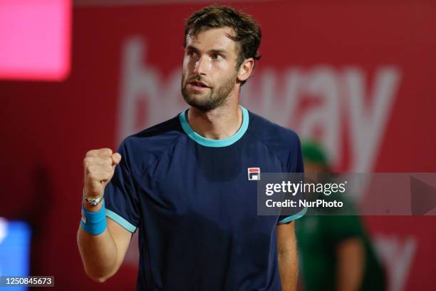 Quentin Halys from France during their mens singles match on day six of the Millennium Estoril Open ATP 250 tennis tournament on April 6, 2023 in...