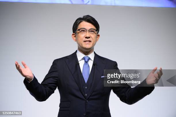 Koji Sato, president of Toyota Motor Corp., during a news conference in Tokyo, Japan, on Friday, April 7, 2023. Sato unveiled the beginnings of a...
