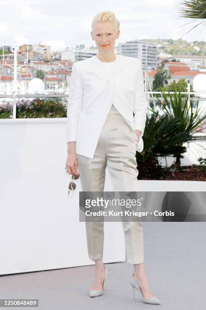 Tilda Swinton attends the photocall for "u2018The Dead Don't Die"u2018 during the 72nd Cannes Film Festival at the Palais des Festivals on May 15,...