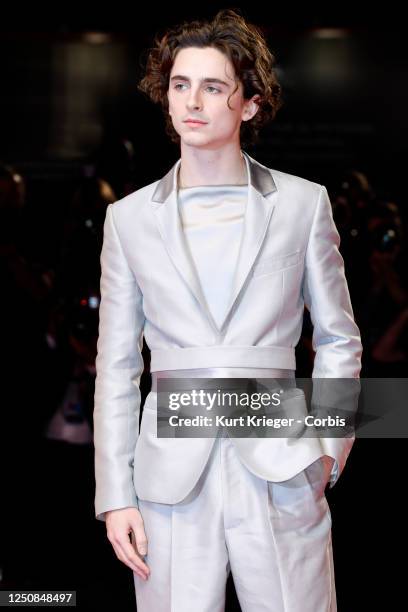 Timothee Chalamet arrives at the premiere of 'The King' during the 76th Venice Film Festival on September 2, 2019 in Venice, Italy.