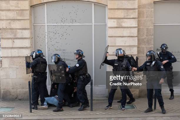 Protester has been arrested during clashes with protesters the French riot police using tear gas in aa demonstration on the 11th day of action after...