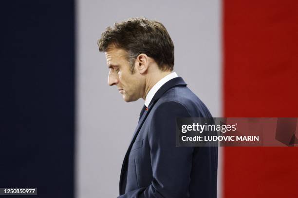 French President Emmanuel Macron meets students at Sun Yat-sen University in Guangzhou on April 7, 2023.