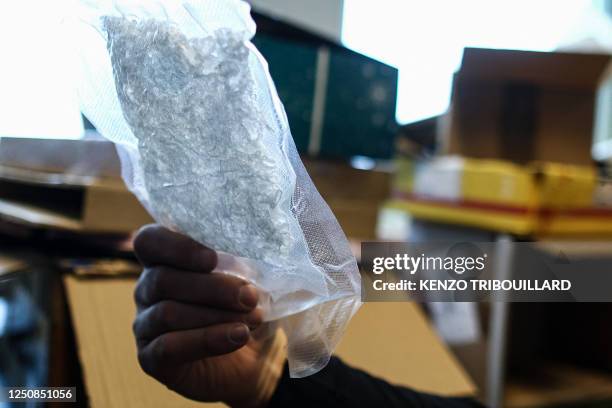 Belgian customs officer finds crystal meth in a children's toy at Brussels Airport in Zaventem on April 6, 2023. - Belgian bunnies will be an Easter...