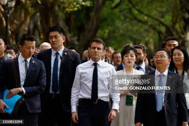 French President Emmanuel Macron visits Sun Yat-sen University in Guangzhou on April 7, 2023.