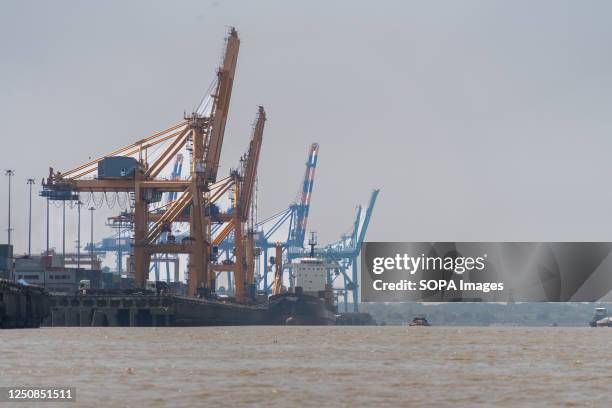 General view of a shipping port in Yangon. On February 1 the military junta government seized power by coup, jailing the democratically-elected NLD...