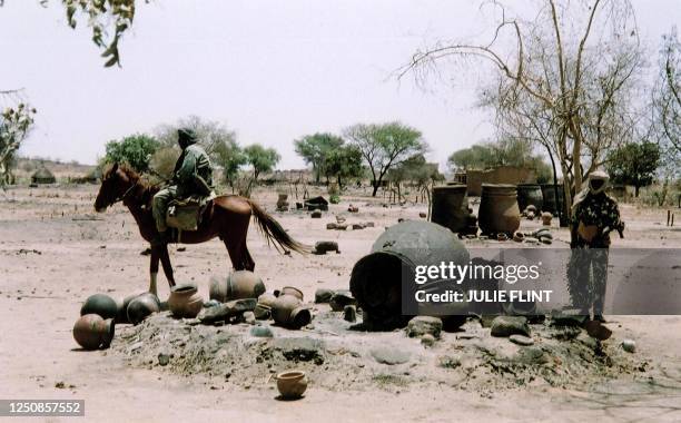 Picture taken in April 2004 shows the village of Khair Wajid after being burnt by the pro-Sudanese government "Janjaweed" militias in the western...