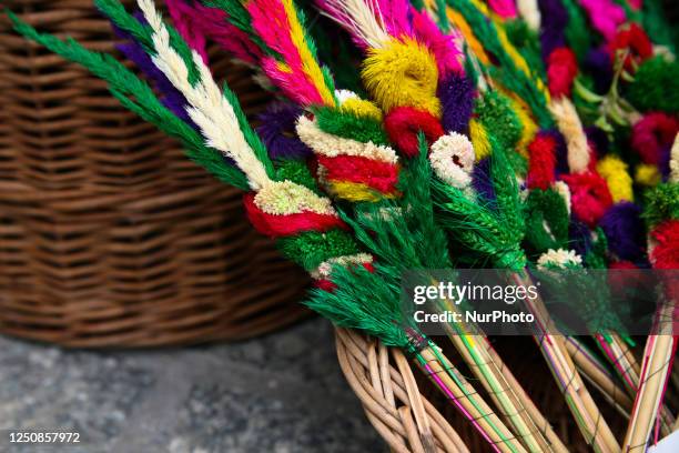 Traditional Easter palms at the Easter market in Krakow, Poland 2023. As every year, an Easter fair was held on the main square in Krakow. You can...