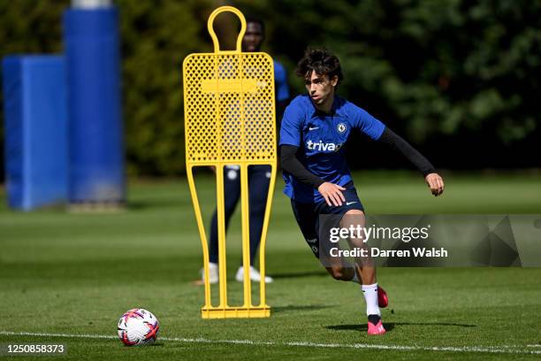 Joao Felix of Chelsea during a training session at Chelsea Training Ground on April 7, 2023 in Cobham, England.