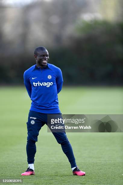 Golo Kante of Chelsea during a training session at Chelsea Training Ground on April 7, 2023 in Cobham, England.