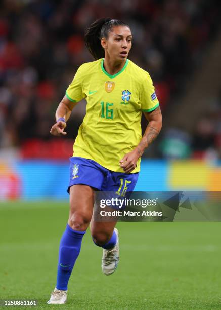 Beatriz Zaneratto of Brazil during the Womens Finalissima 2023 between England and Brazil at Wembley Stadium on April 6, 2023 in London, England.