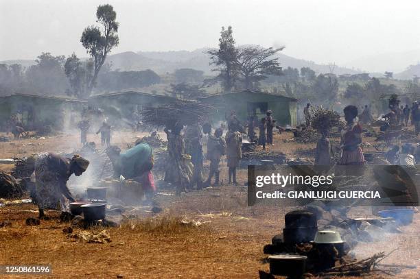 Congolese refugees are pictured at the Refugee camp in the Burundian town of Rugombo, 19 June 2004, 20 km far from the Congolese border. Almost...