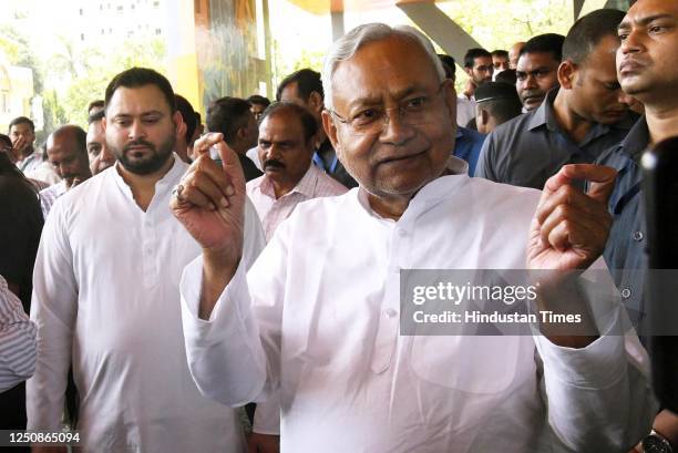 Bihar Chief Minister Nitish Kumar speaking with media persons after inaugurating newly constructed Swasthya Bhawan at the campus of Rajya Swasthya...