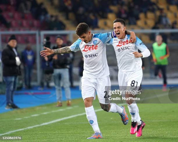 Giovanni Di Lorenzo of Ssc Napoli celebrate the goal during the Serie A match between Us Lecce and Ssc Napoli on April 7, 2023 stadium ''Ettore...