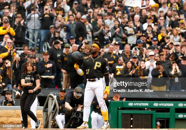 Andrew McCutchen of the Pittsburgh Pirates acknowledges the crowd in the first inning against the Chicago White Sox during inter-league play on...