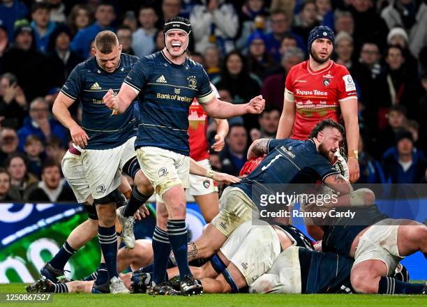 Dublin , Ireland - 7 April 2023; James Ryan of Leinster celebrates his side's penalty try during the Heineken Champions Cup quarter-final match...