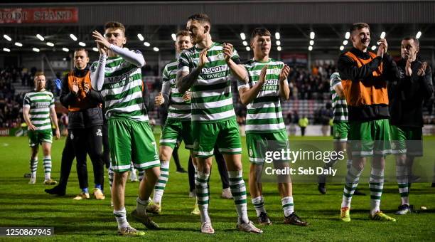 Dublin , Ireland - 7 April 2023; Shamrock Rovers players including Dylan Watts, Lee Grace and Ronan Finn after the SSE Airtricity Men's Premier...