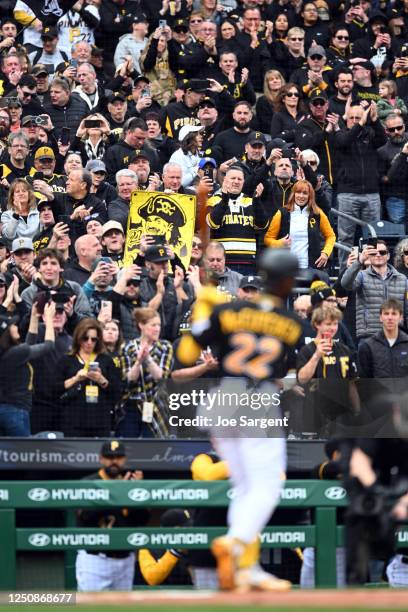 Fans cheer as Andrew McCutchen of the Pittsburgh Pirates bats in the first inning during the game between the Chicago White Sox and the Pittsburgh...