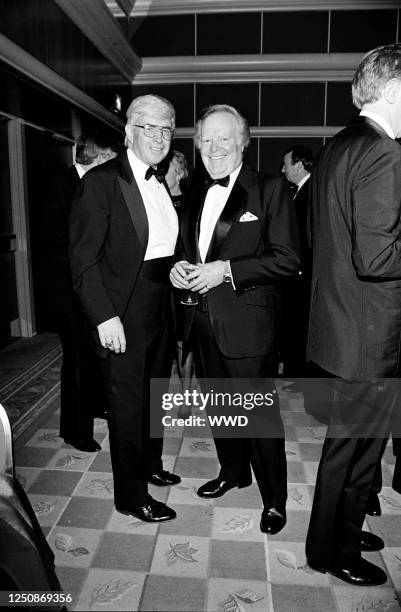 Jack Kemp and Roone Arledge attend the ABC News Reception before the 1995 Washington Press Club Foundation Dinner on January 25, 1995 in Washington,...