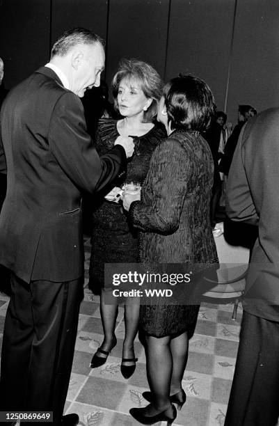 Barbara Walters and guests attend the ABC News Reception before the 1995 Washington Press Club Foundation Dinner on January 25, 1995 in Washington,...