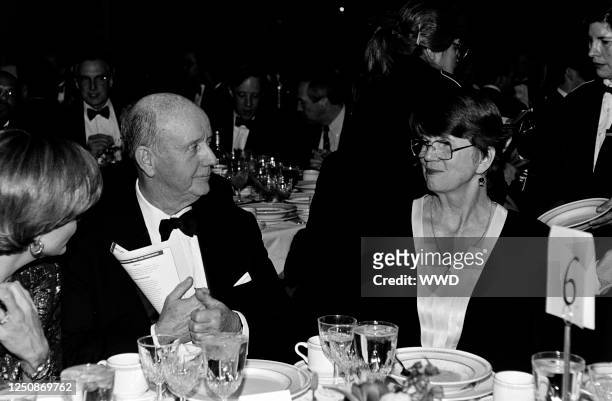 Tom Murphy and Janet Reno attend the ABC News Reception before the 1995 Washington Press Club Foundation Dinner on January 25, 1995 in Washington,...