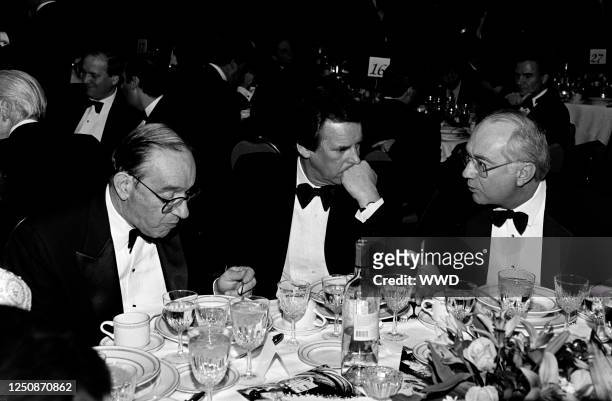 Alan Greenspan, Peter Jennings, and guest attend the ABC News Reception before the 1995 Washington Press Club Foundation Dinner on January 25, 1995...