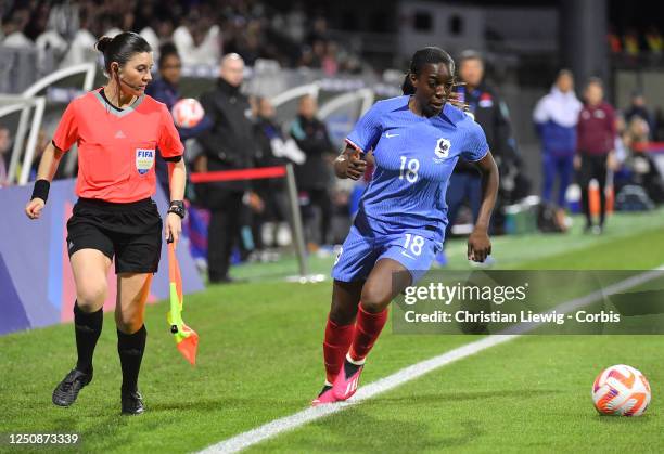Viviane Asseyi of France in action during an International Womens Friendly soccer match between France and Colombia at Stade Gabriel Montpied in...