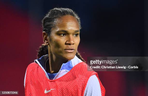 Wendie Renard of France in action during an International Womens Friendly soccer match between France and Colombia at Stade Gabriel Montpied in...