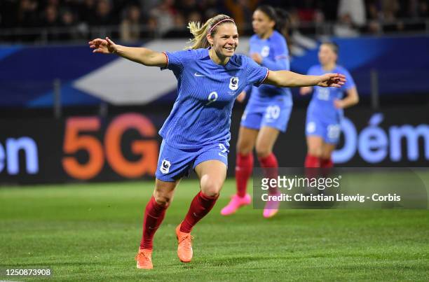 Eugenie Le Sommer celebrate of France in action during an International Womens Friendly soccer match between France and Colombia at Stade Gabriel...