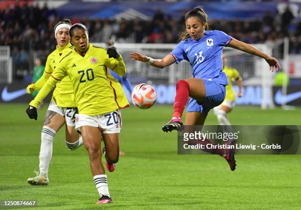 Bacha Salma of France in action during an International Womens Friendly soccer match between France and Colombia at Stade Gabriel Montpied in...