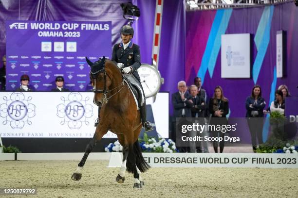 Peters Steffen riding Suppenkasper during the FEI Dressage World Cup Final on April 7, 2023 in Omaha, Nebraska.