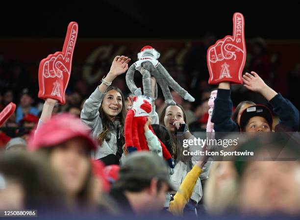 Former Fans in the stands during an opening day MLB baseball game between the Los Angeles Angels and the Toronto Blue Jays played on April 7, 2023 at...