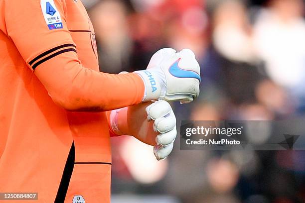 Close up of Guillermo Ochoa of US Salernitana goalkeepers gloves during the Serie A match between US Salernitana and FC Internazionale at Stadio...