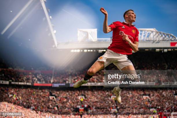 Scott McTominay of Manchester United celebrates scoring a goal to make the score 1-0 during the Premier League match between Manchester United and...