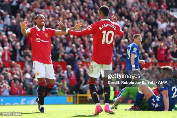 Anthony Martial of Manchester United celebrates after scoring a goal to make it 2-0 during the Premier League match between Manchester United and...