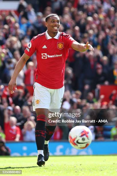 Anthony Martial of Manchester United celebrates after scoring a goal to make it 2-0 during the Premier League match between Manchester United and...