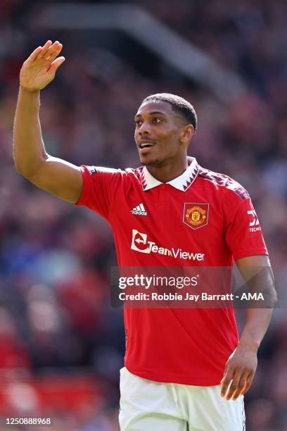 Anthony Martial of Manchester United celebrates after scoring a goal to make it 2-0 during the Premier League match between Manchester United and...