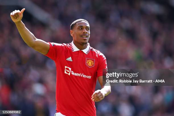 Anthony Martial of Manchester United celebrates after scoring a goal to make it 2-0 during the Premier League match between Manchester United and...